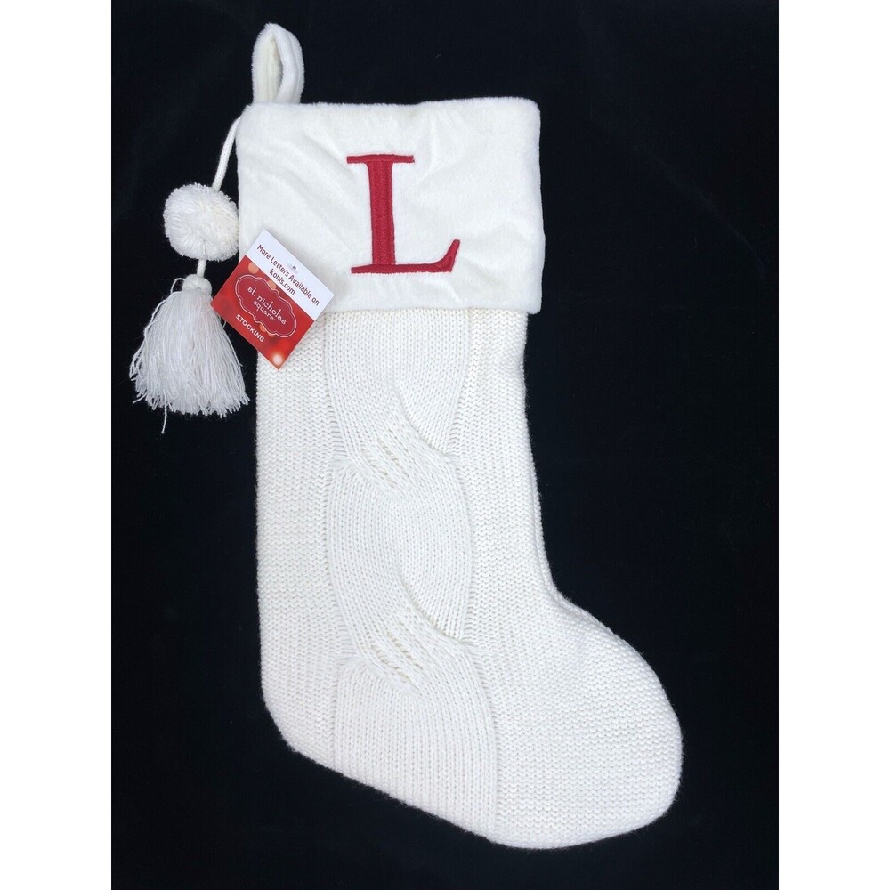 St. Nicholas Square Faux Fur Christmas Stocking Initial Letter‎ “L” 21"